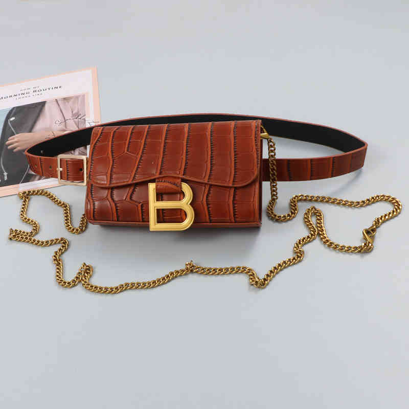 

Bags Large capacity golden letter stone pattern mobile phone waist bag version belt chain sling Shoulder Messenger Bag female Handbags Design deals, Black