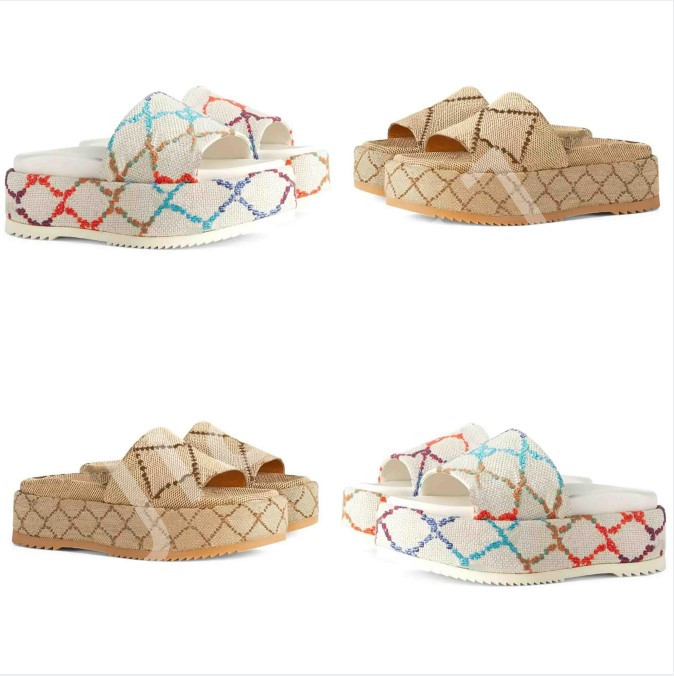 

Fashion Designer Women's Platform Sandals Slippers Slide Luxury Flat High Heels Flip Flops Shoes Embroidered Platform Rubber Sandal Casual womans, 10