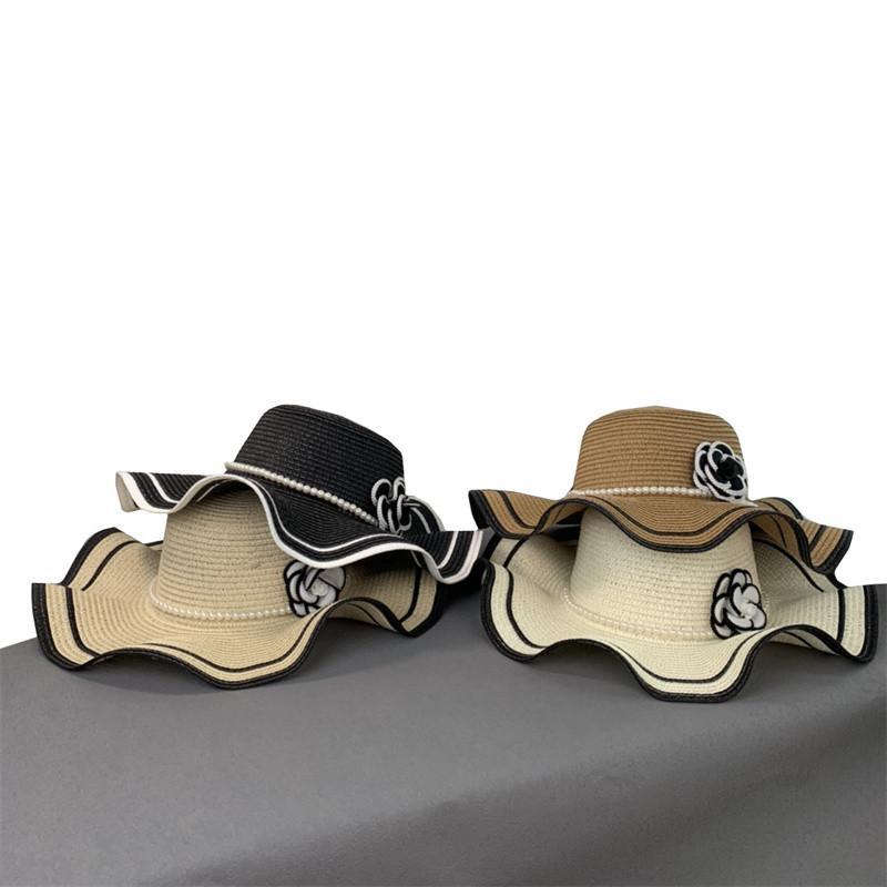 

Designer Wide Brim Hats Straw Hat Braided Sunscreen Sunshade Cap, Khaki