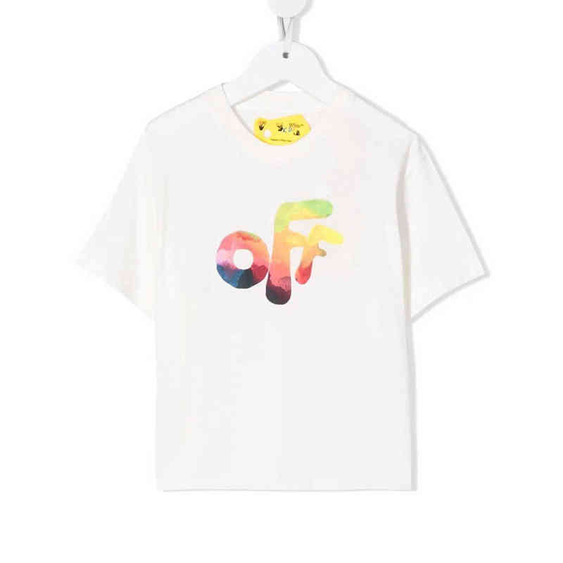 

Factory Direct Sales Designer New Brand Short Sleeve Wholesale Off T-shirt Gradient Arrow Round Neck Cotton Boys and Girls Loose Ow Wear, White