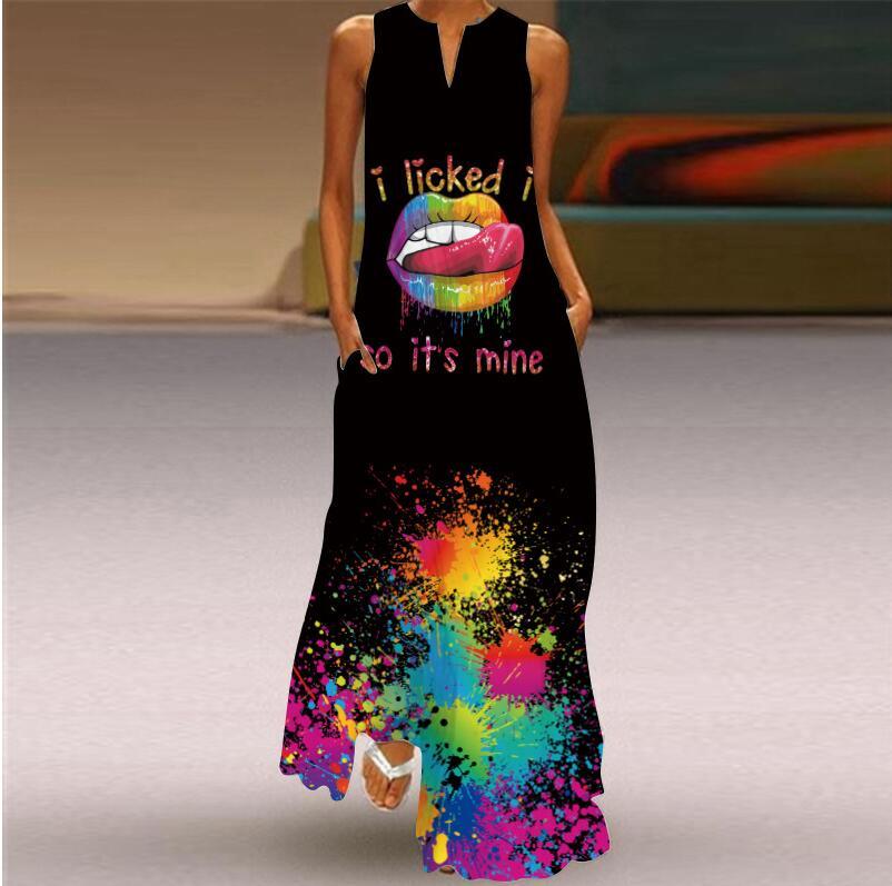 

Casual Dresses Vintage Print V-neck Sleeveless Summer Dress Elegant Women 2022 Plus Size Ladies Pocket Party Long Vestidos, Style2