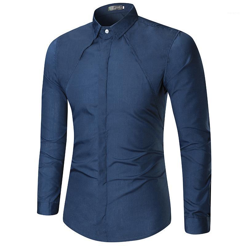 

Men's Casual Shirts 2022 Brand Business Slim Long-sleeved Shirt Dress Listing Fashion Solid Color Trend -XXL YJ, Black