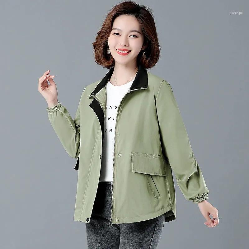 

Women's Jackets 2022 Autumn Jacket Windbreaker Female Long Sleeve Casual Zipper Pocket Basic Coat Outwear Plus Size 4XL, Pea green