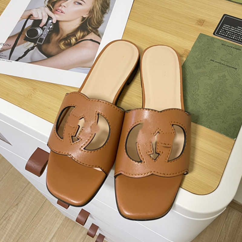 

Women's Hollow Out G Sandals Leather Beach slippers Classic Flats low heels Summer Lazy Designer fashion flip flops lady Slides water shoes sexy Sandal size 35-41, Fill postage
