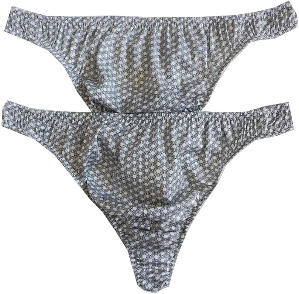 

2 Pack Men's Silk Underwear Men's G-Strings Thongs M L  2XL, Grey with dots