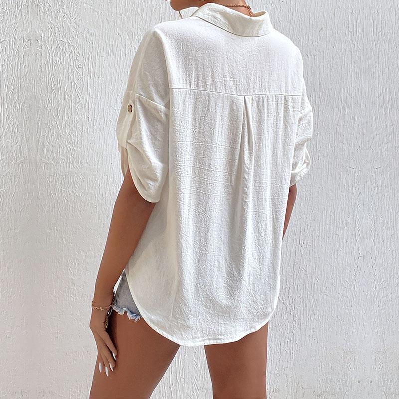 

Women' Blouses & Shirts Women' Linen Shirt Fashion Ladies Button Elegant Ceremony Summer Chic Woman Tunic Female Casual Clothing White