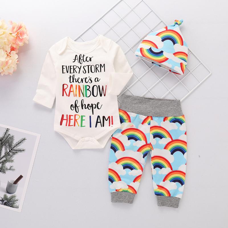 

Clothing Sets Baby Clothes For Boys&Girls Born Set 3Pcs Rainbow Print Bodysuits Pants Hat Long Sleeve Winter Outfits D30Clothing, 993072