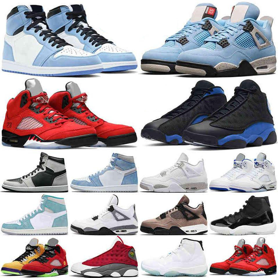 

Basketball Shoes Men's Flying Super Royal University Blue 4s White Oreo 5s Red Suede Flint Shoes, 1s 5.5-12 shadow with grey symbol