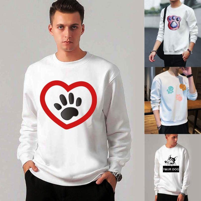 

Men' Hoodies & Sweatshirts Men Footprints Print O-Neck Trendy Females Leisure Loose All-match Outwear Street Pullover, White