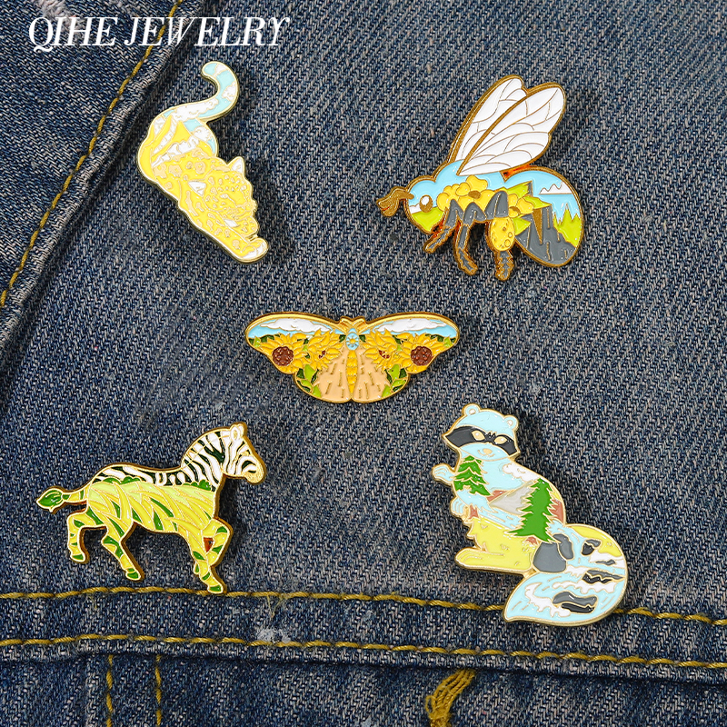 

Animals Enamel Pin Insects Butterfly Bee Zebra Leopard Badge Brooch Metal Wild Nature Jewelry Women Kids Lapel Pin Accessories