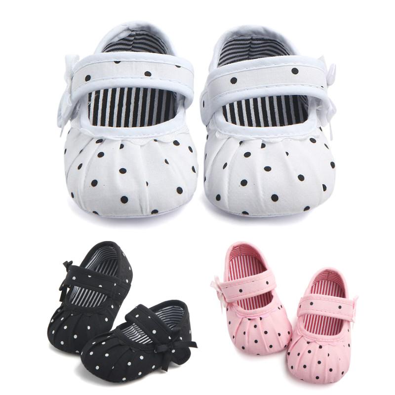 

First Walkers Born Infant Baby Girls Crib Shoes Dot Printed Soft Sole Anti-Slip Toddler Casual Cotton Prewalker -18MFirst, Black