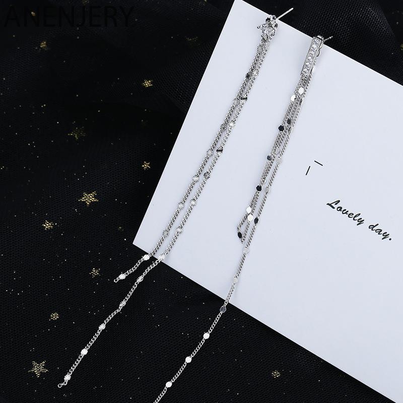 

Dangle & Chandelier Silver Color Long Chain Tassel Asymmetric Drop Earrings For Women Banquet Statement Zircon Jewelry S-E1321Dangle