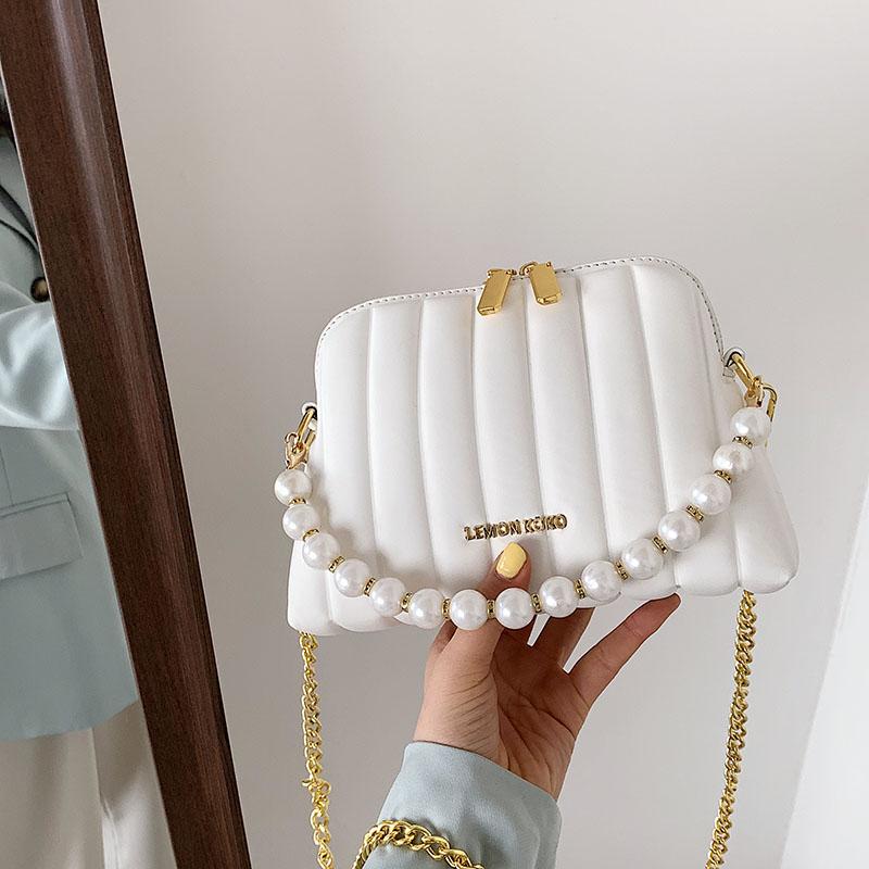 

Evening Bags Small Lattice PU Leather Crossbody For Women 2022 Spring Luxury Trendy Pearl Chain Travel Shoulder Handbags And Purses, Pink