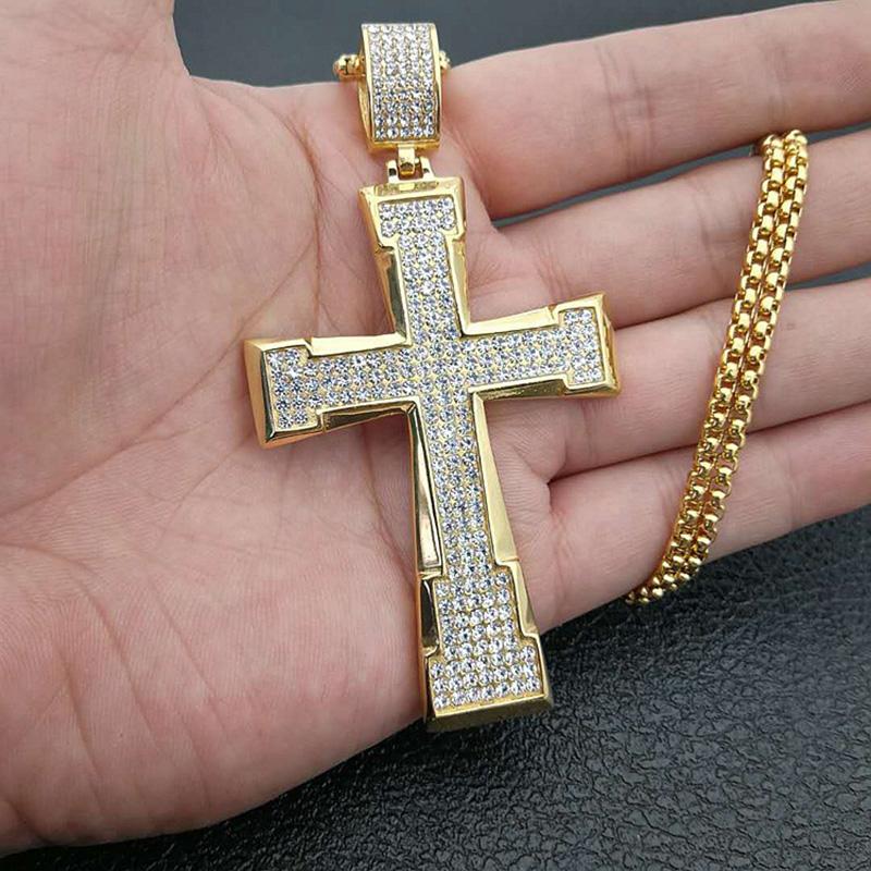 

Pendant Necklaces Hip Hop Rhinestones Paved Bling Iced Out Gold 316L Stainless Steel Cross Pendants Necklace For Men Rapper JewelryPendant P