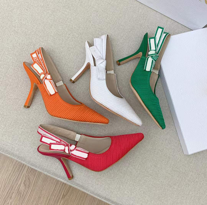 

top-level women's sandals Weaving and spinning exterior materials bow embroidery font decoration pointed toe high heels Luxury Designer Sandals banquet dress shoes, Red
