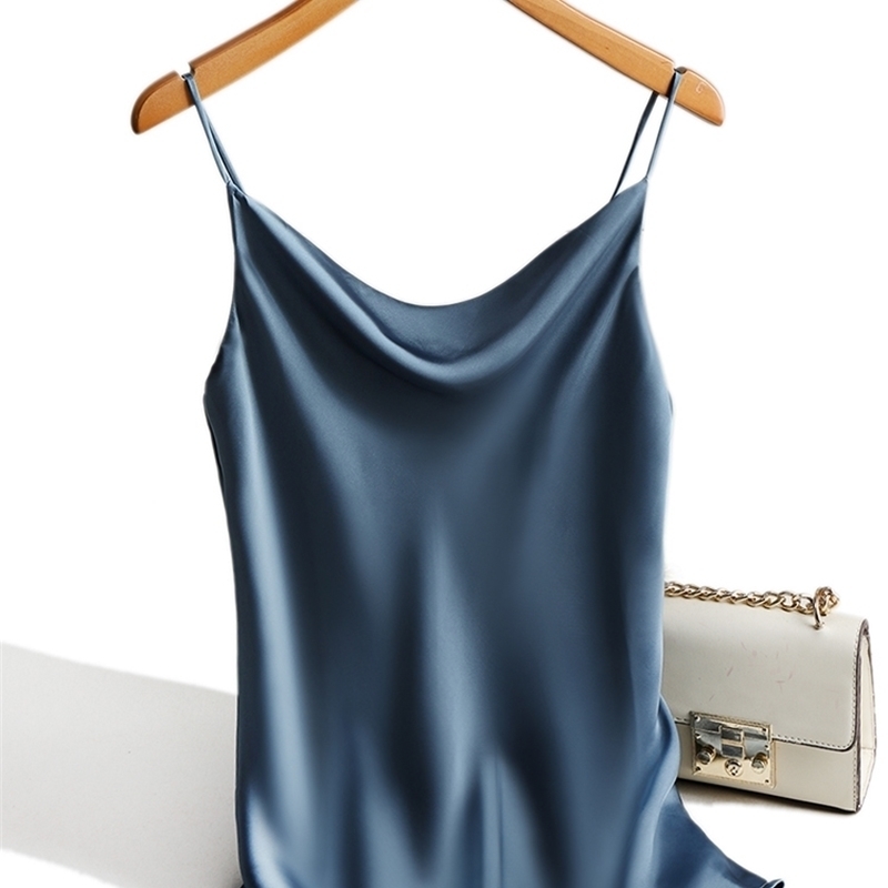 

Satin Silk Tank Tops Female Summer Sexy Strap Basic Spaghetti Strap Tops Women Sleeveless Camisole Camis Vest Black White Y200512, Yellow