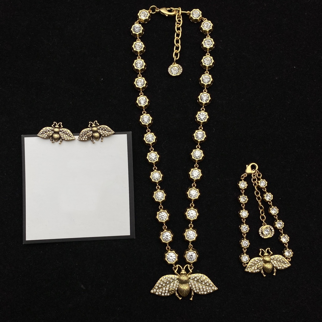Double G bee Ladies Necklace Bracelet earring Jewelry Set Top Quality Brass Never Fade Premium Gift for Girlfriend official replica-image-777574292