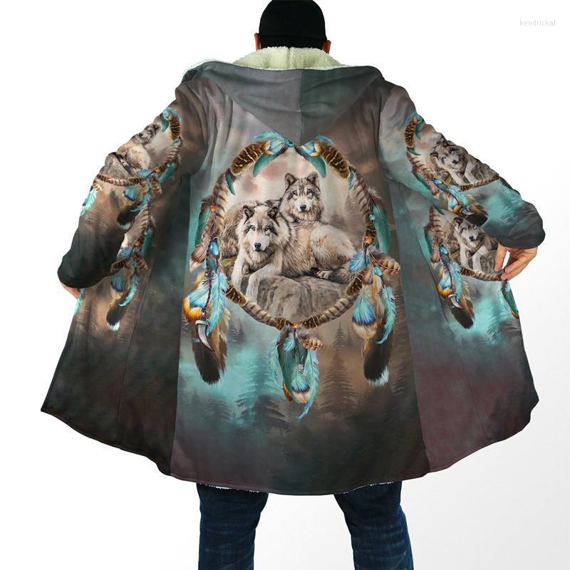 

Men' Trench Coats Winter Cloak Beautiful Tribal Wolf 3D Full Print Fleece Hooded Jacket Thickened Warm Coat Casual Unisex CloakMen' Kend22, Hooded cape