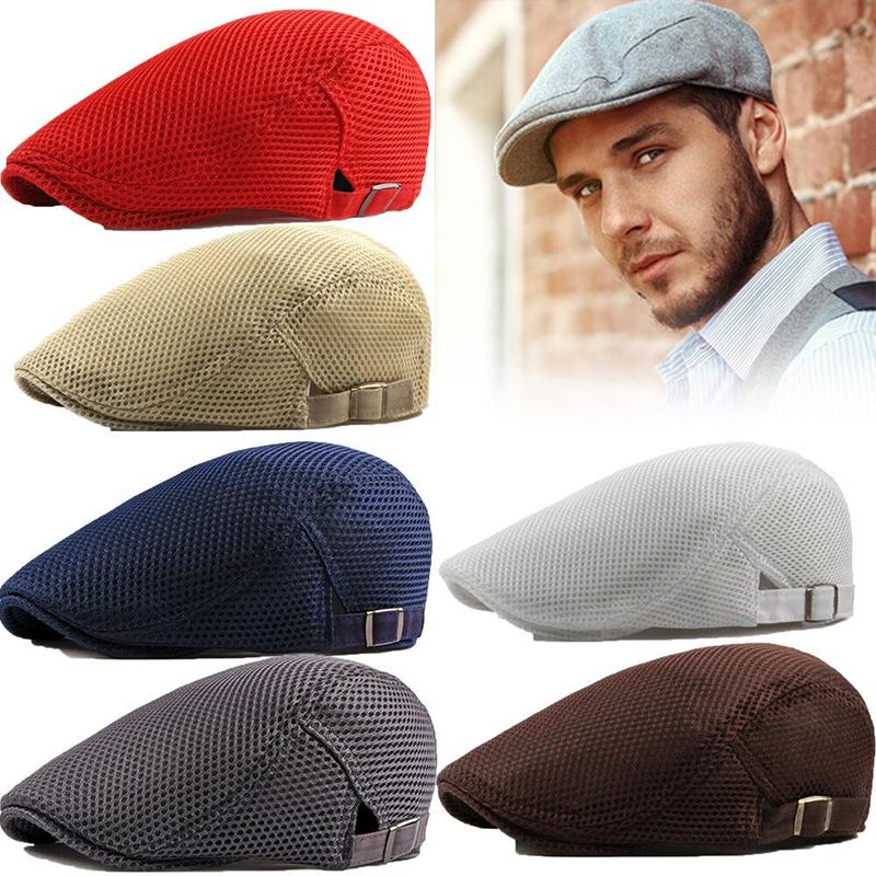 

Berets Colors Men Fashion Flat Cap Mesh Summer Golf Driving Breathable Sun Beret Cabbie Hat French Style Adjustable BeretsBerets, Khaki