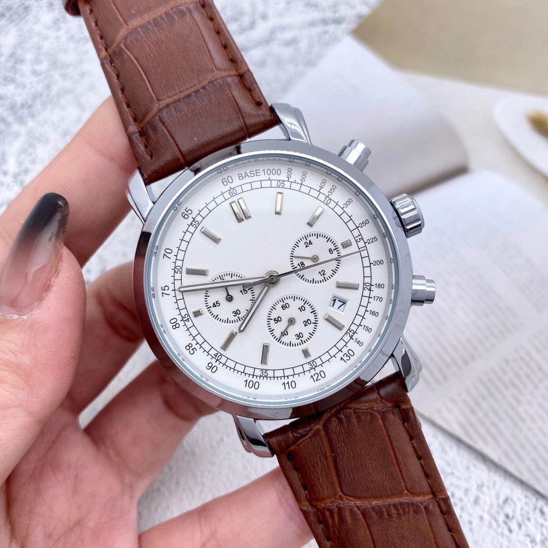 

Men's watch large dial 49mm size 6 pin running second quartz movement watchband cowhide made dial 316 fine steel