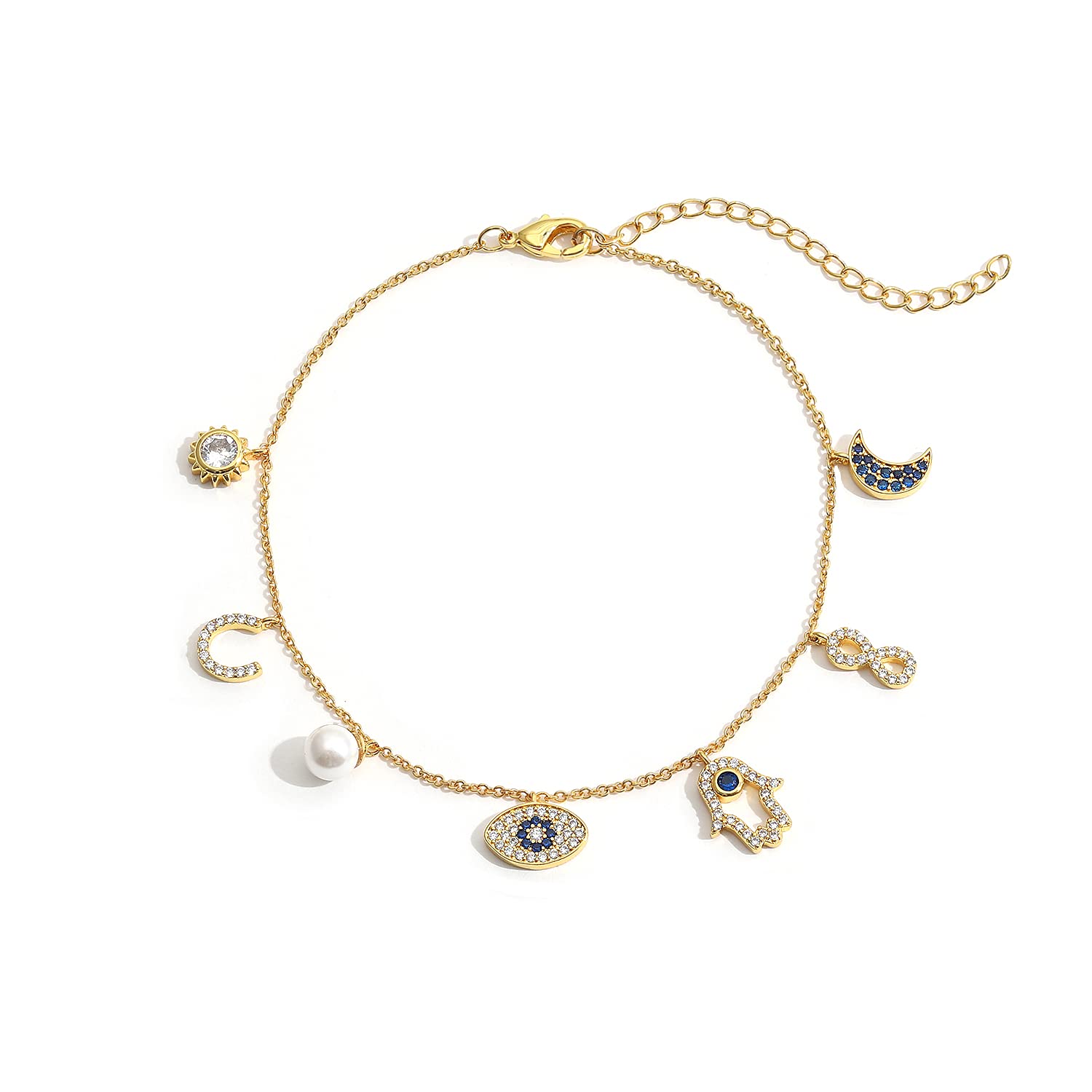 

Anklets Evil Eye Hamsa Hand Necklace 14k Gold Plated Third White Blue Cz Womens Pendant Dainty For Women Girlfriend Mom ampfi