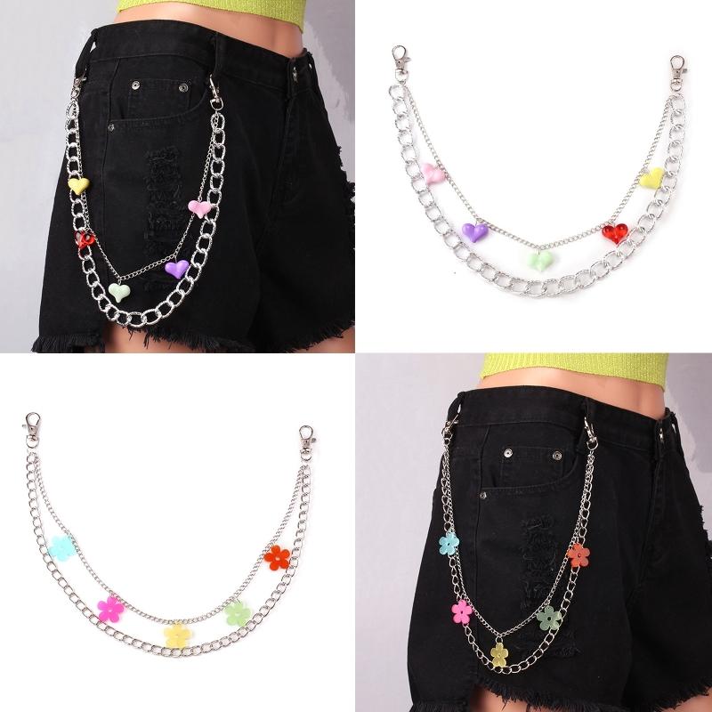 

Belts Colorful Heart Shape Dangle Pendant Pant Chain Women Multi Layer Street Trouser Hip-hop Waist Belt For Jeans R7RFBelts, Black