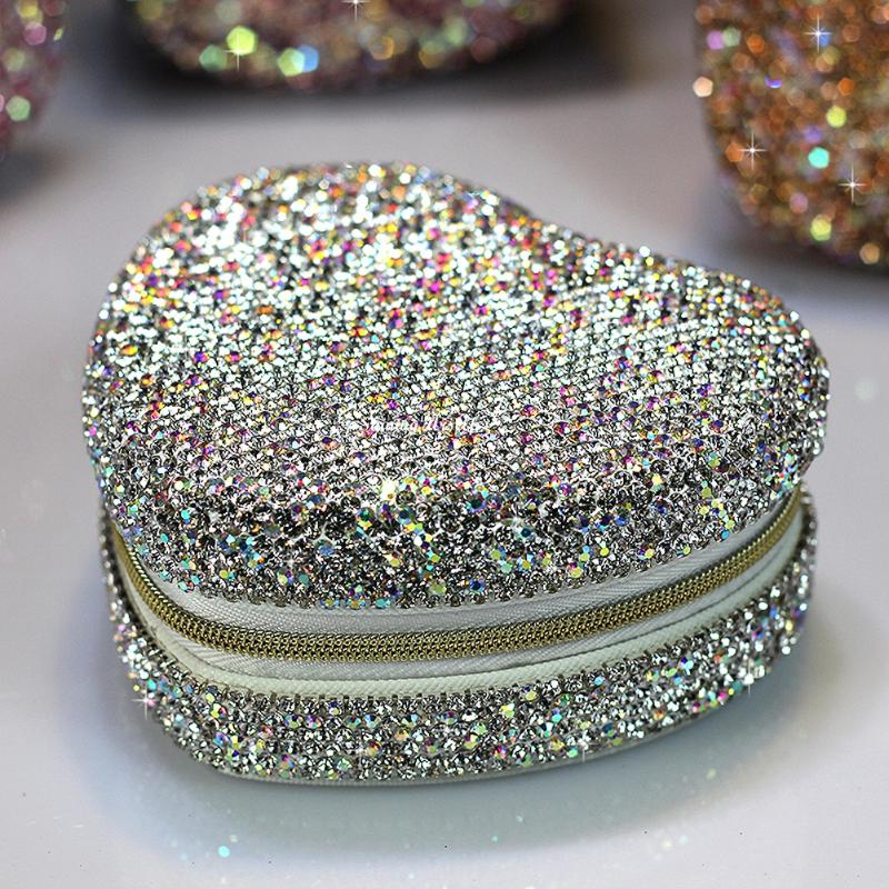 

Jewelry Pouches Bags Zipper Portable Earring Ring Display Storage Box Case Travel Organizer With Bling CrystalsJewelry