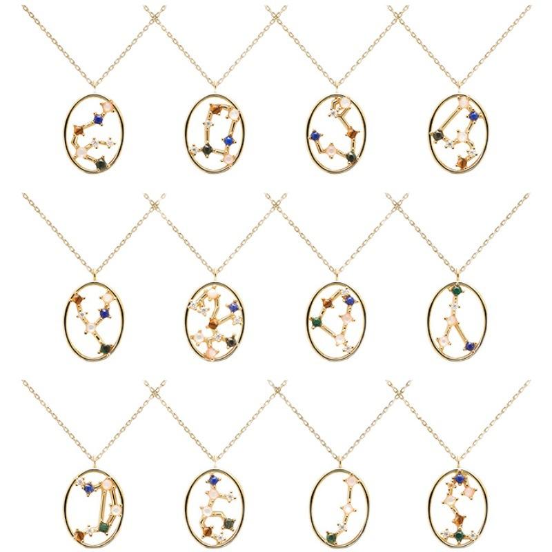 

Chains 925 Sterling Silver Zircon Spring Rainbow Line Zodiacs Pendant Long Chain Necklace For Women Initial Fine Choker Jewelry