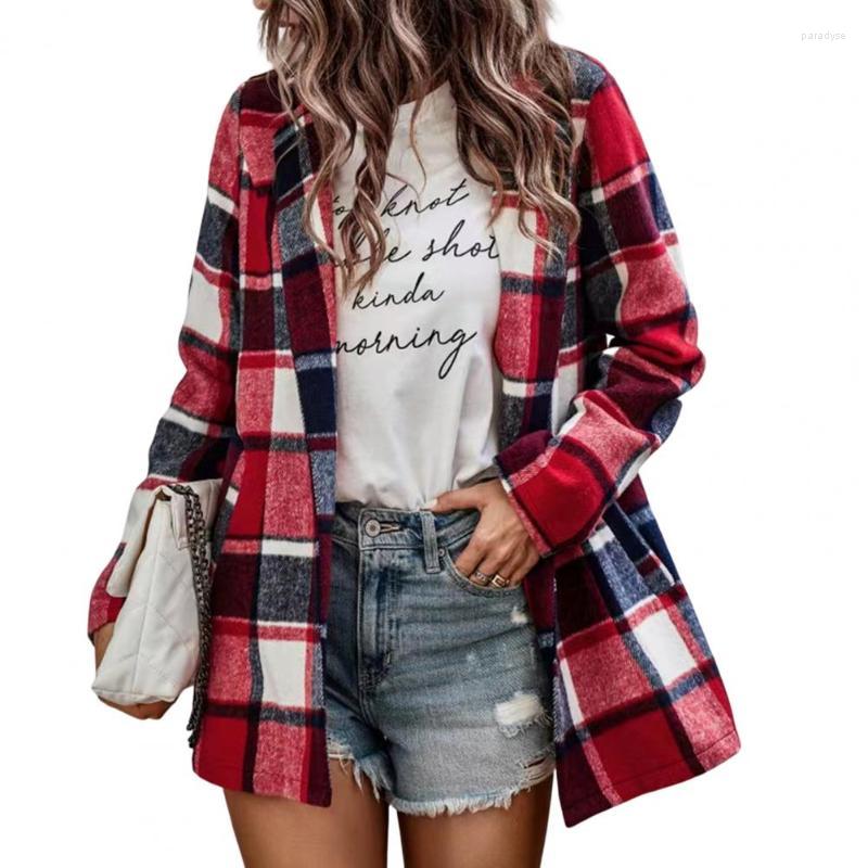 

Women's Suits & Blazers Fashion Plaid Printed Blazer Women Autumn Long Sleeve Jacket Elegant Turn-down Collar Mujer Ensembles De BlazersWome, Khaki