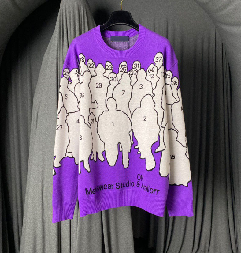 

New AOP jacquard letter knitted sweater in autumn / winter 2023acquard knitting machine e Custom jnlarged detail crew neck cotton wr234, Purple