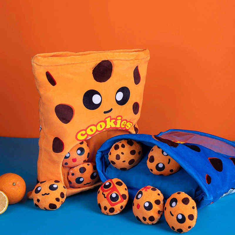 

A Bag of Cookies Plush Toys Mini Animals Biscuit Balls Doll New Cartoon Stuffed Soft Snack Puff Pillow Birthday Christmas Gift J220704, Orange