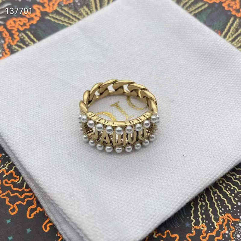 Fine fashion letter ring women's fashion brass used pearl fashion personality ring-image-782753662