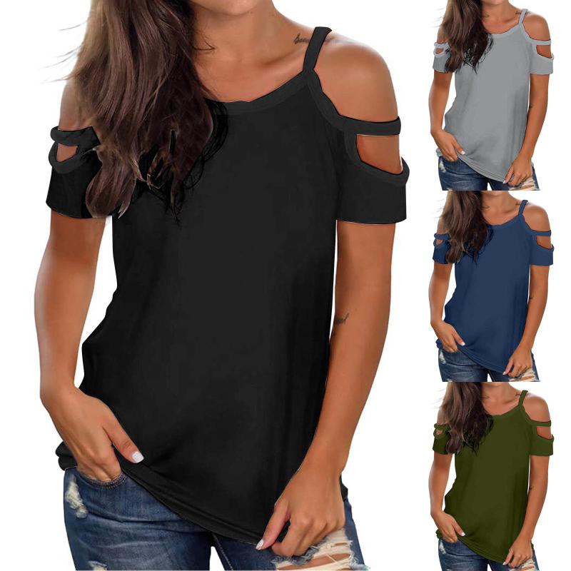 

Women' Blouses & Shirts Women Summer Off Shoulder Solid Color O Neck Tops Tee Streetwear Office Lady Female Cold BlousesWomen, Gy