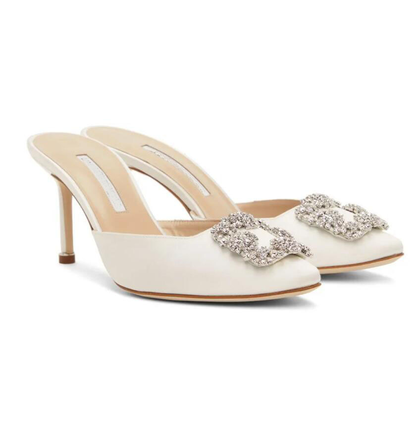 

Famous Summer Hangisimu Women Sandals Shoes & Mules Stiletto Heels Crystal-cut Graphic Shiny Satin Crystal Jewels Buckle Lady Sexy Slippers EU35-43