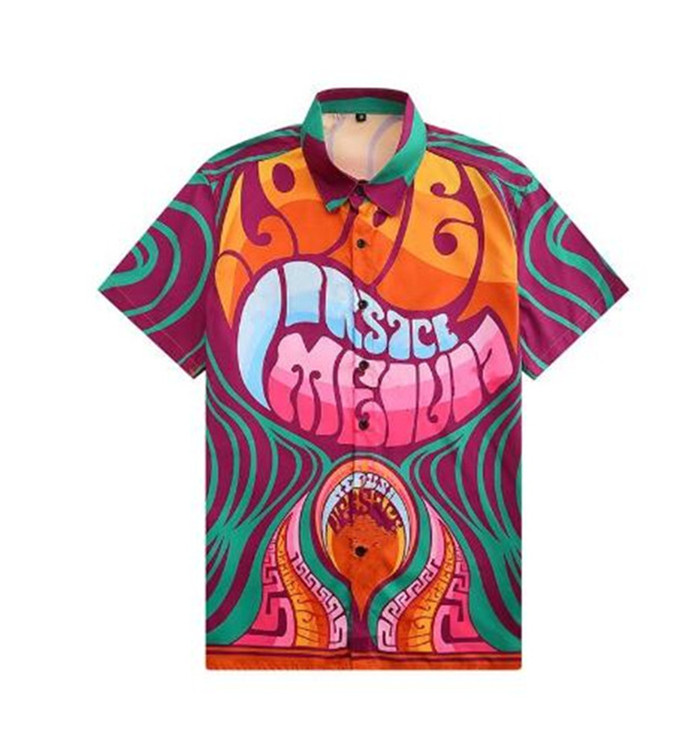 Fashion Hawaii Floral Letter Print Beach Shirts Men's Designer Silk Bowling Shirt Casual Shirts Men Summer Short Sleeve Loose Dress Shirt M-
