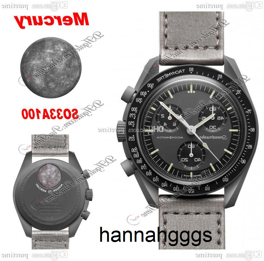 

Bioceramic Moonswatch Swiss Quqrtz Chronograph Mens Watch SO33A100 Mission To Mercury 42mm Real Black Ceramic Metallic Grey Nylon With Box S F0VG, So33g100