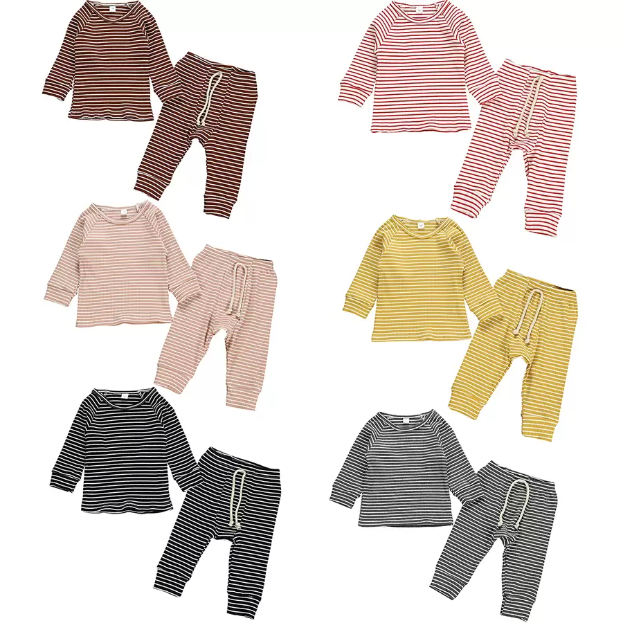 

Baby Knitted Stripe Clothing Sets Knit Pits long Sleeve Top + Bow Pants 2pcs/set Outfits Fashion Boutique Kids Clothes, Mix random colors