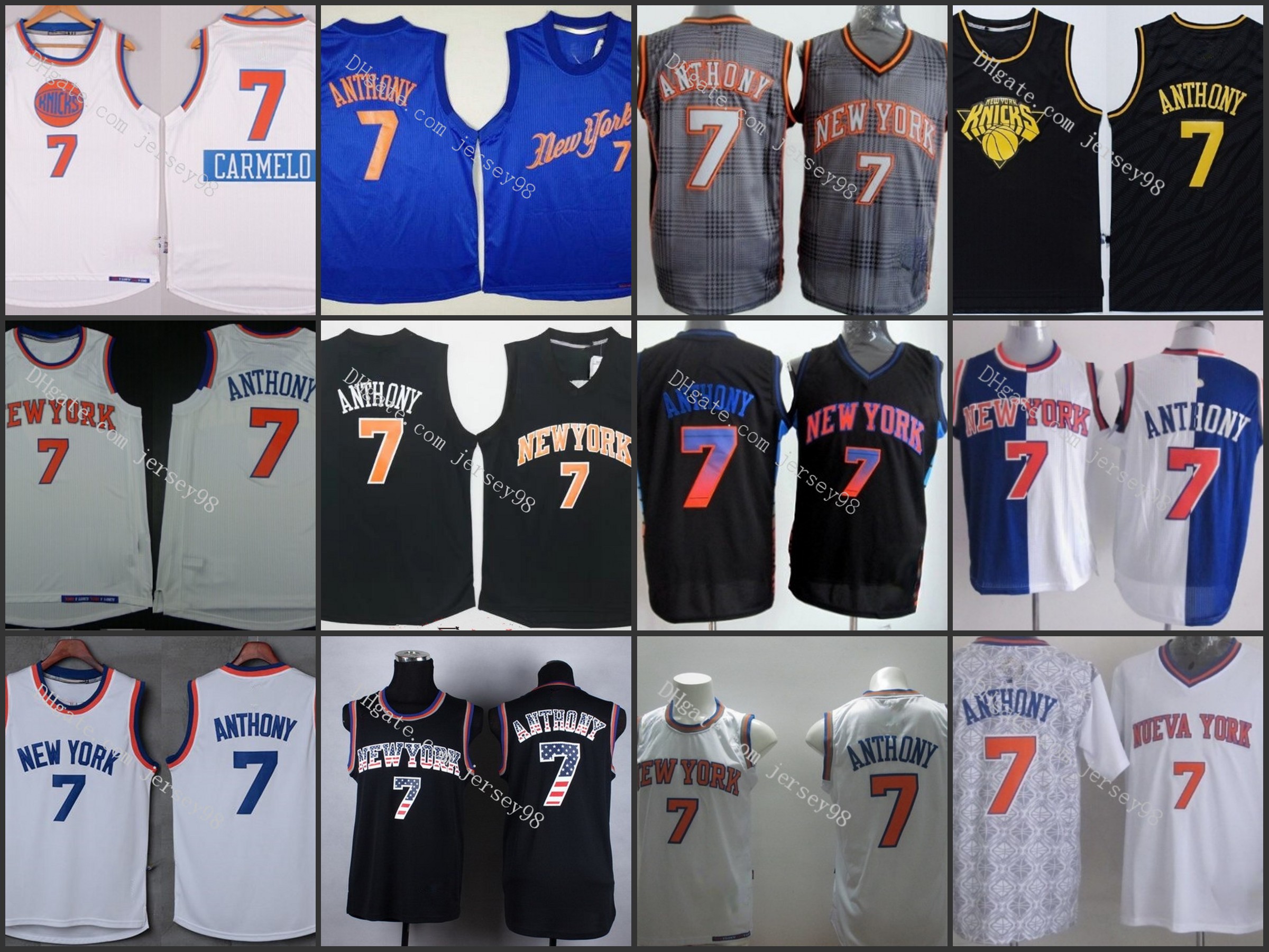 

New York''Knicks''men #7''Carmelo''AnthonyGreen retro Basketball''Jersey