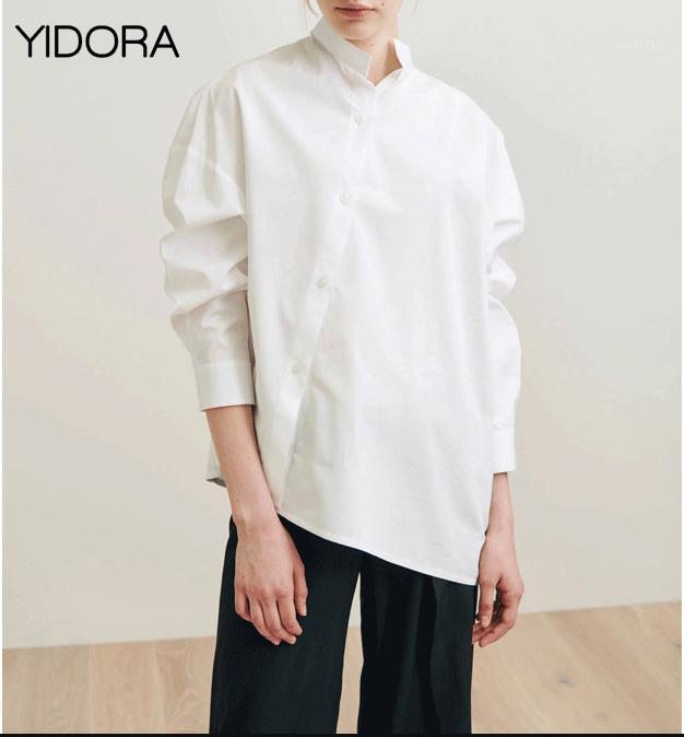 

Women's Blouses & Shirts High-end White Cotton Shirt Features Asymmetrical Cut Oversized Silhouette Sharp Stand Up Collar - 2022 Women Blous