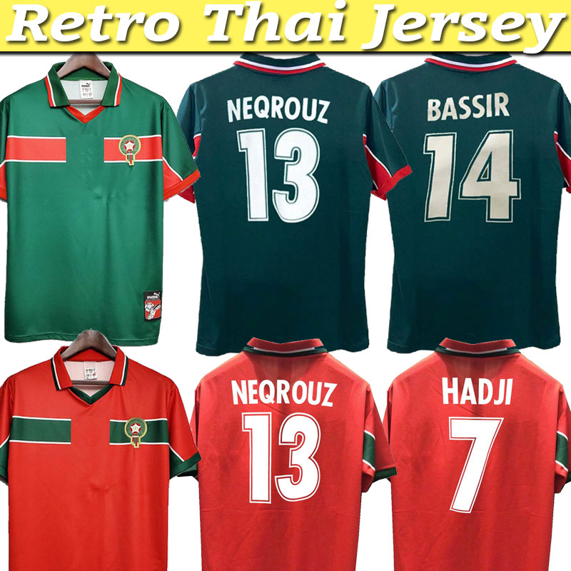 

1998 Retro Morocco classic Soccer Jersey OUAKILI BASSIR ABRAMI ancient maillot EL HADRIOUI HADJI Football shirt uniform suit kit NEQROUZ