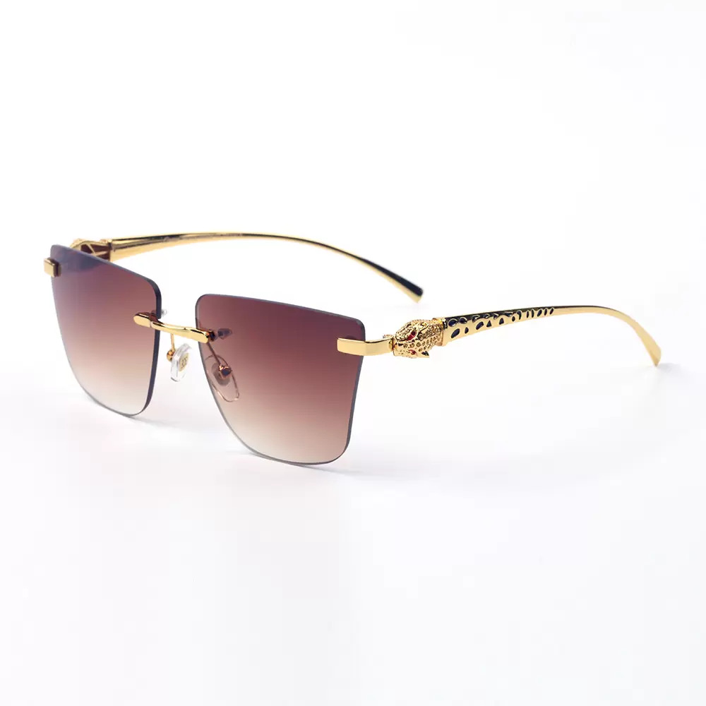 

Designer sunglasses woman Luxury high quality Frameless UV400 fashion Butterfly lens gold black panther head classic Anti-blue light Frame sunglass with Box
