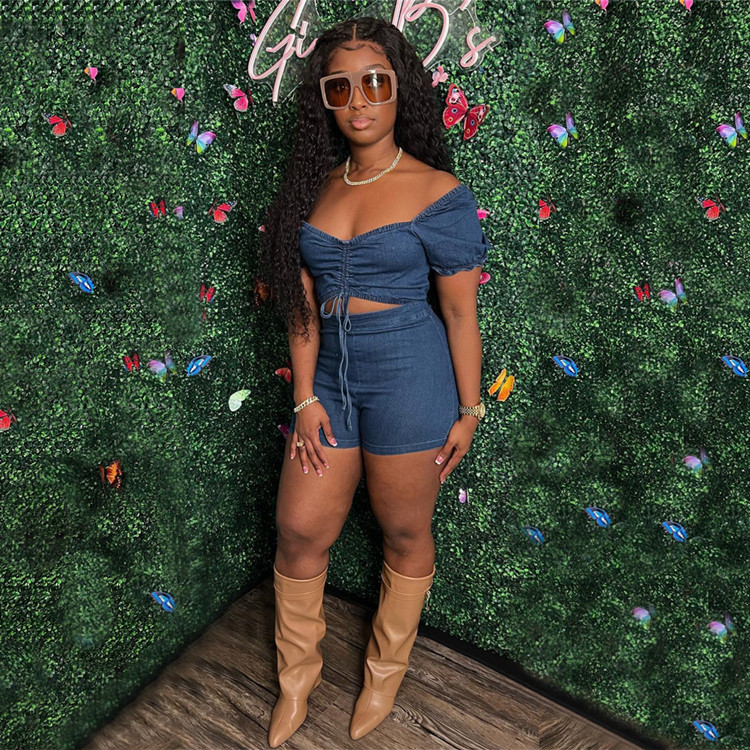 2022 Jeans Women Jumpsuit Slash Solid Color Sportwear Hollow Out Drawstring Slim Sportwear Clothes For girls Outifit-image-395988261