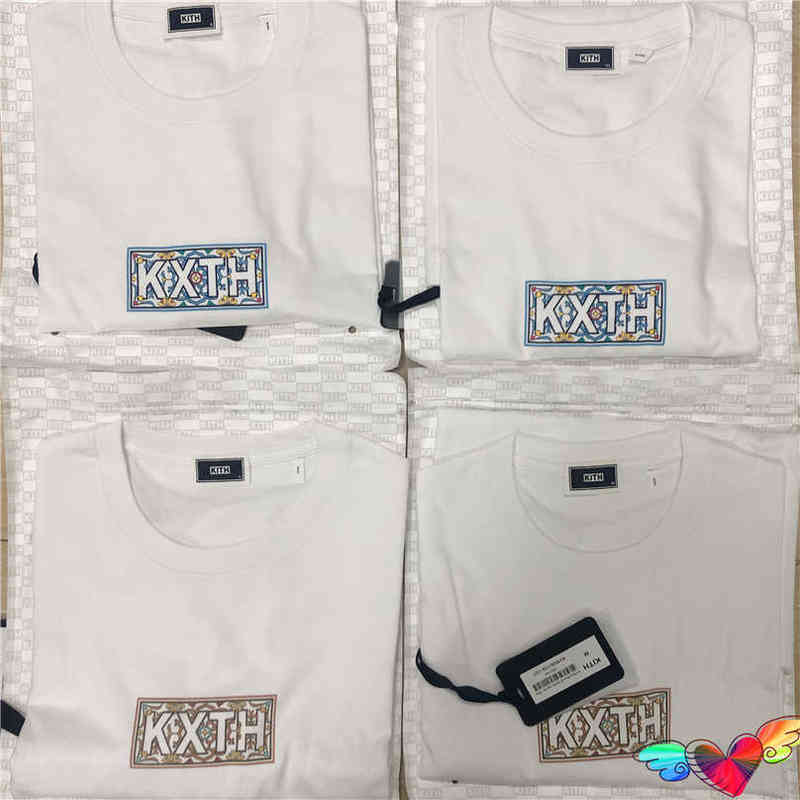 

Six Styles Bandana Kith Short Sleeve Tee 2022 Men Women High Quality Cashew Flower T-shirt Cotton TopsT220727, Black