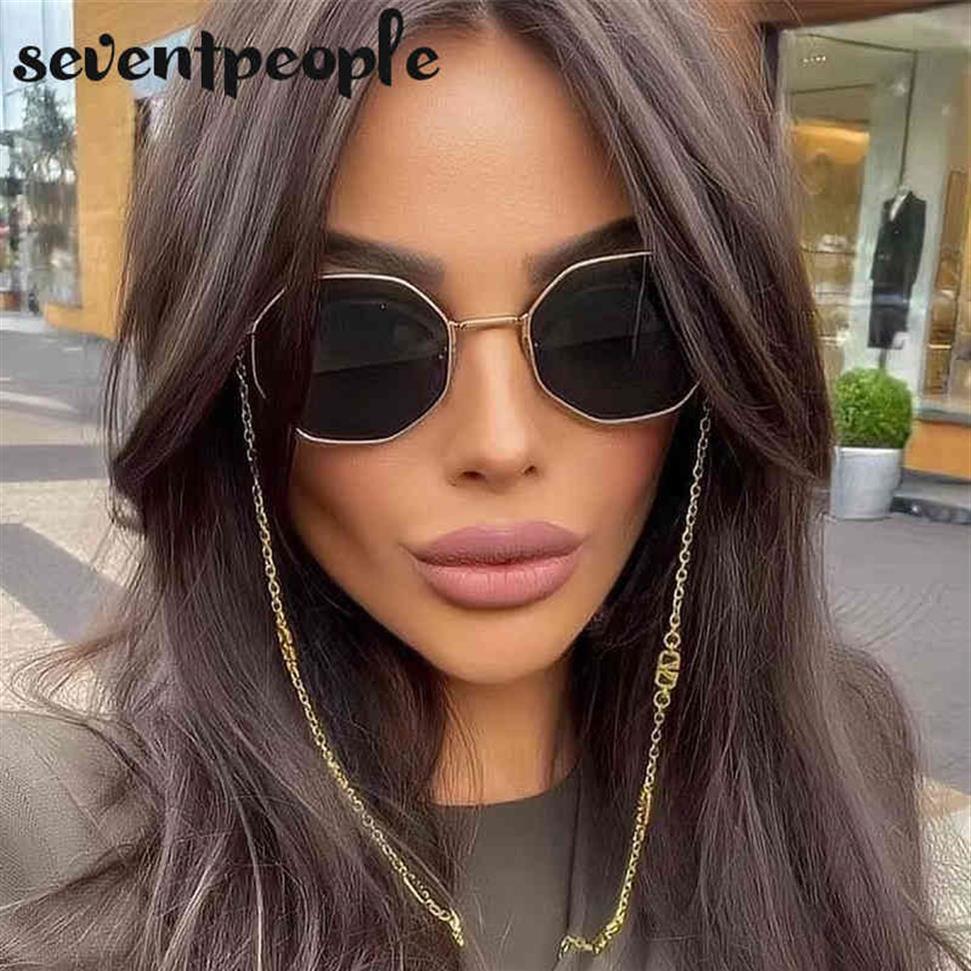 

Fashion Metal Irregular Sunglasses with Chain Women 2022 Luxury Brand Channel Trendy Square Sun Glasses for Female Chic Eyewear276290K