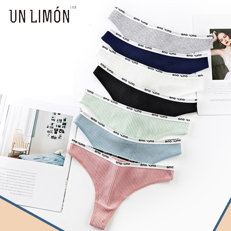

UNLIMON Women Cotton Panties Sports Logo Ribbing Low Waist Seamless Thongs, Clear