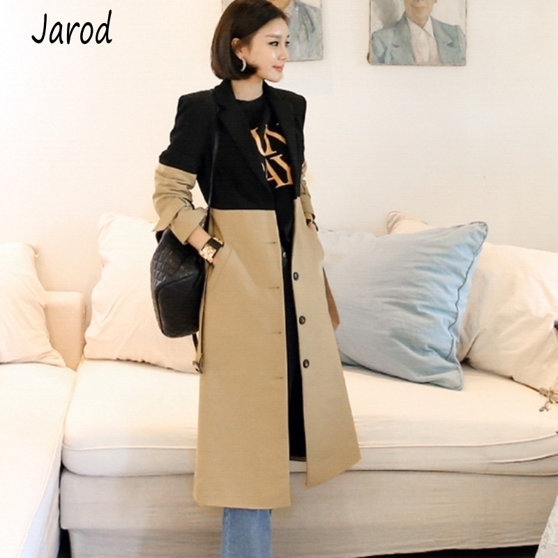 

Womens fashion Autumn temperament windbreak coats singlebreasted Office OL slim Hit color patchwork trench coat 210526, Picture color