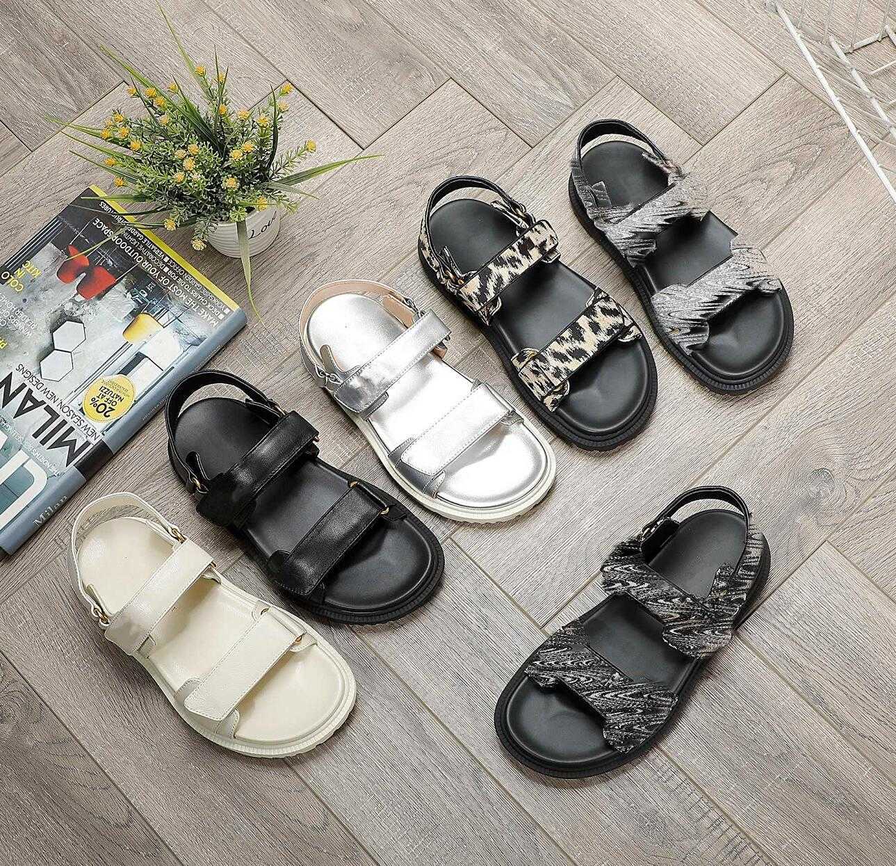 

Fashion Classic Pattern Sandal Woman Leopard HOOK LOOP Sandals Leisure Beach Shoes Top Quality Sheepskin Luxury Flip-Flops Fashion, Box