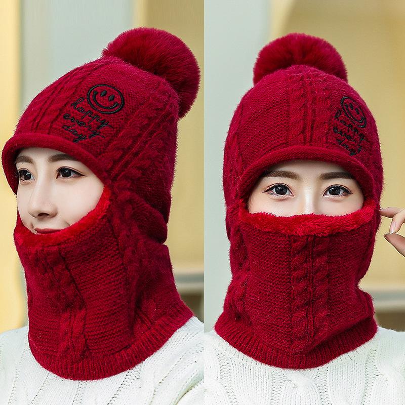 

Beanie/Skull Caps Plush Thickening One-piece Woolen Hat Ladies Winter Cold-proof Bib Outdoor Biking Wool Blended HatBeanie/Skull