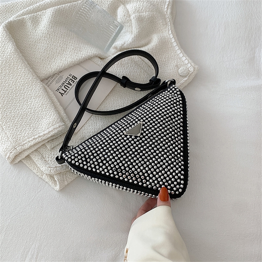 

Bags Summer style personalized diamond inlaid bag female 2022 new full triangle sling one Shoulder Messenger Bag Purse, White