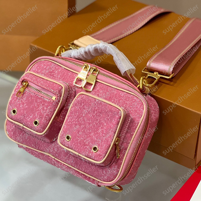 

Denim Canvas Crossbody Handbags Camera Bag Coin Purse Flower Shoulder Bags Designer Women Chest Pocket Multi Pochette Wallets Pink Clutch, Increase feight